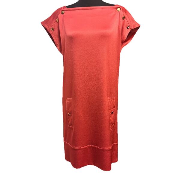 Diane Von Furstenberg Dress 4 Silk Shift Dress FLAW Read Salmon Pink Office Chic - Picture 2 of 12